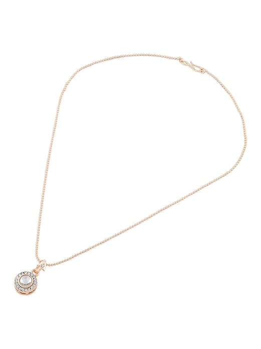 PEARLS Rose Gold Contemporary Austrian Diamond Embellished Round Shape Pendant & Chain For Women - Image 3