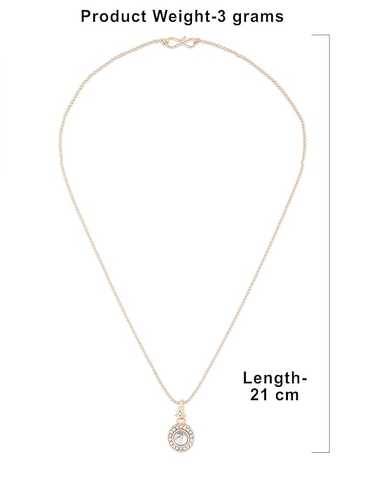 PEARLS Rose Gold Contemporary Austrian Diamond Embellished Round Shape Pendant & Chain For Women - Image 2