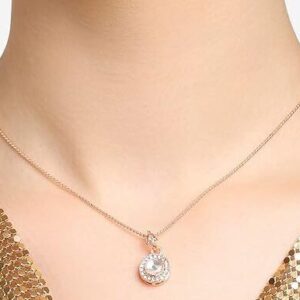 PEARLS Rose Gold Contemporary Austrian Diamond Embellished Round Shape Pendant & Chain For Women