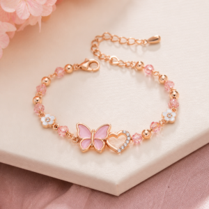 Butterfly Charm Bracelet for Girls β Rose Gold Crystal Design