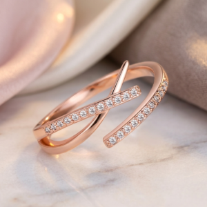Rose Gold Plated American Diamond Studded Contemporary Korean Finger Ring